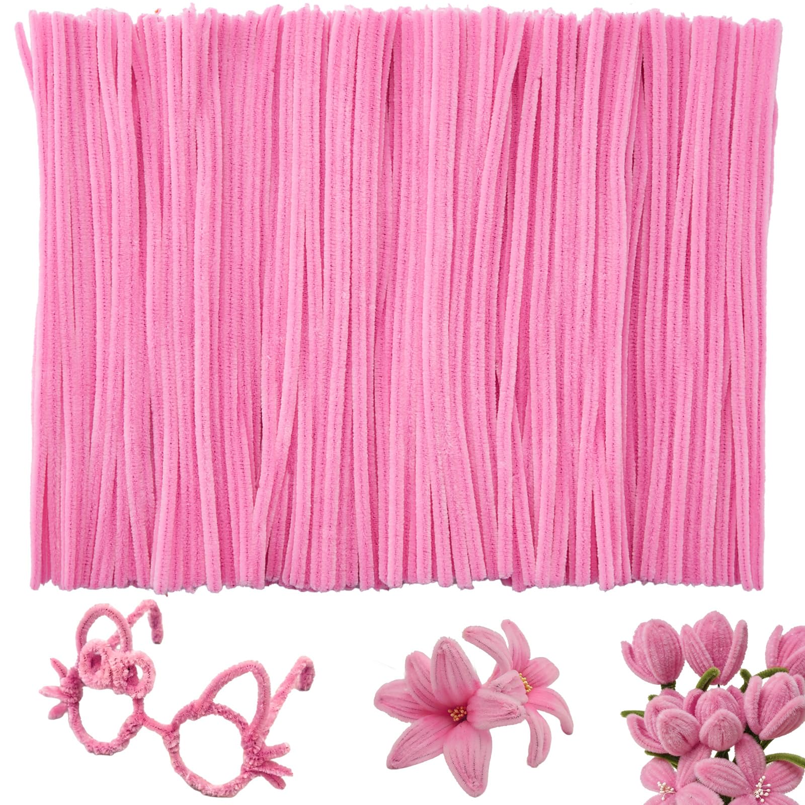 Pipe Cleaners Crafts,Craft Supplies,200PCS Pipe Cleaner Arts and Crafts,Chenille Stems Art Supplies for Projects Creative DIY Room Decor,Pink Handmade Flower Cute Valentine's Day Gift,Squishy Toys