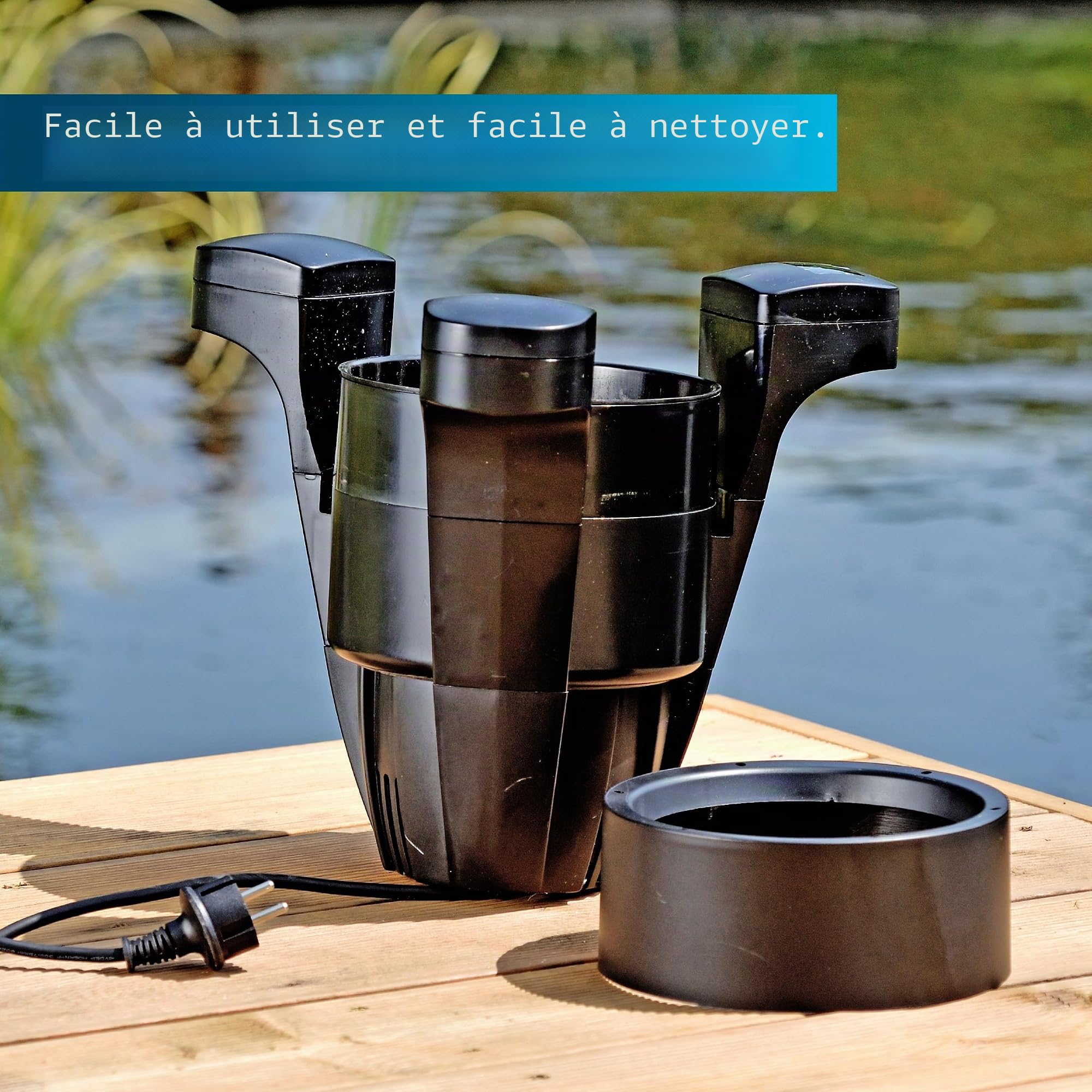 AquaForte Skimmer Flottant avec Pompe pour étangs, capacité ± 3 m3 par Heure, 60 Watt, Surface de l'étang jusqu'à 50 m2, Panier de Skimmer et Filtre en Mousse Inclus, câble de 10 mètres