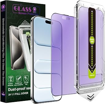 2-Pack Anti Blue Light Blocking Matte Screen Protector for iPhone Air 6.5-Inch,Anti-Glare,9H Tempered Glass,Full Coverage,Anti-Fingerprint,Auto Dust Removal,Bubble-Free