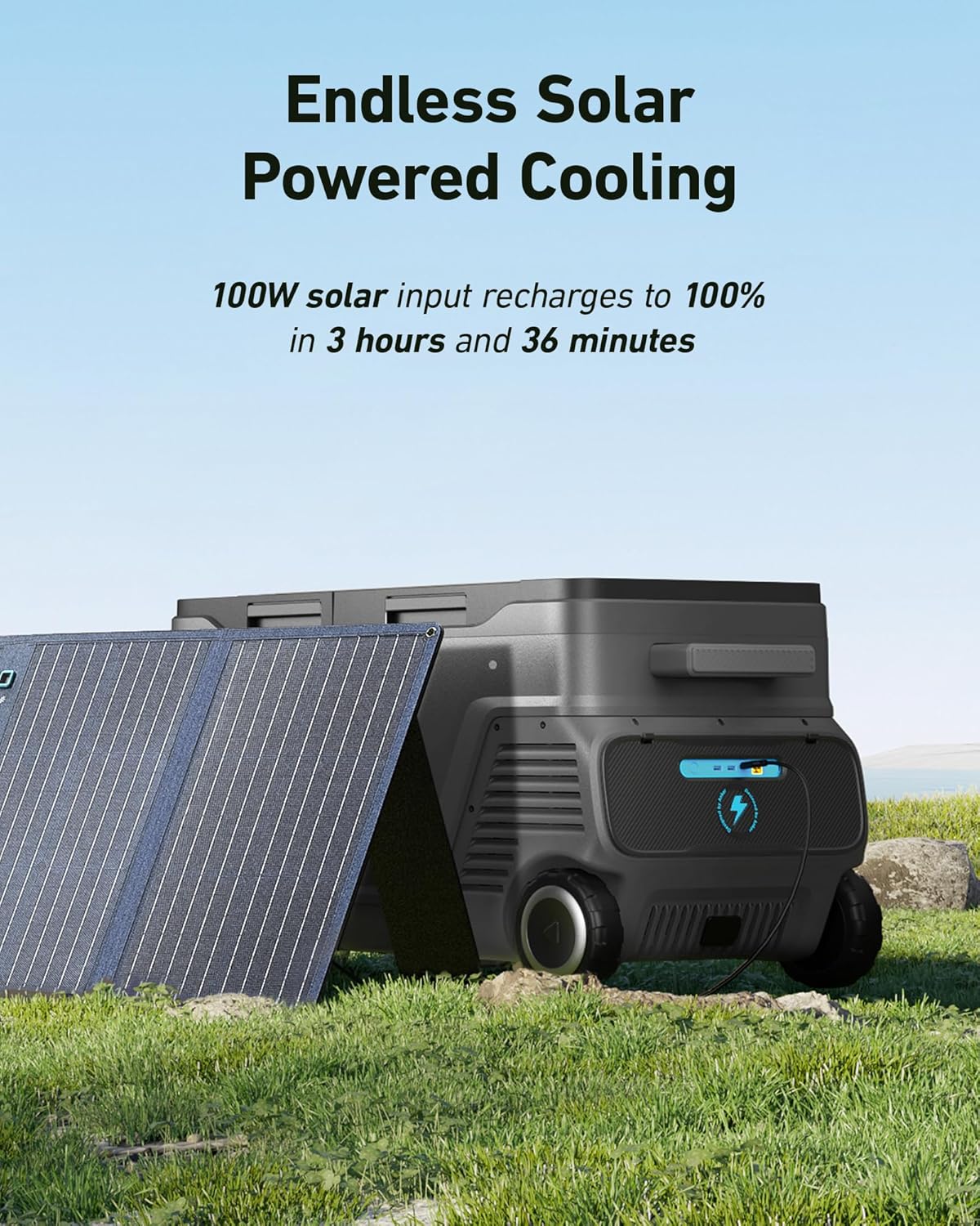 Anker EverFrost 50 Powered Cooler, 53L Portable Refrigerator for Car, Powered Cooler with 299Wh Battery, Powered by AC/DC or Solar, for Outdoor Camping, Travel, and Fishing, Fits in Trucks