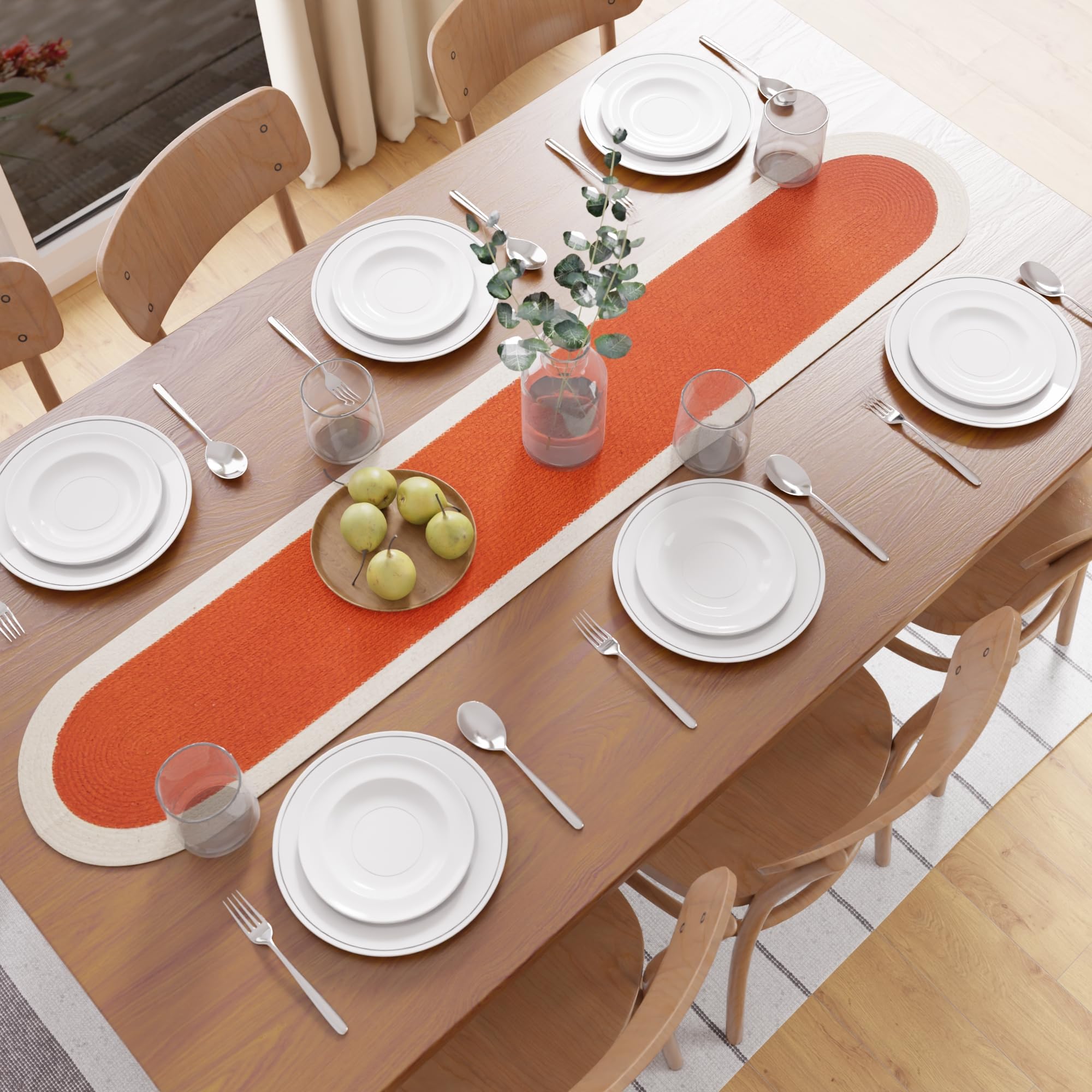 Encasa XO Dining Table Runner, Ribbed Cotton Cloth 30x137 cm Coral — image 1