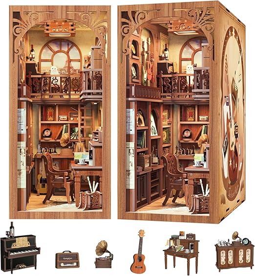 CUTEBEE Book Nook Kit - DIY Miniature House Dollhouse Kit for Adult and Teens, Booknook Bookshelf Decor Alley Model Build with LED Light, Gifts for Family and Friends