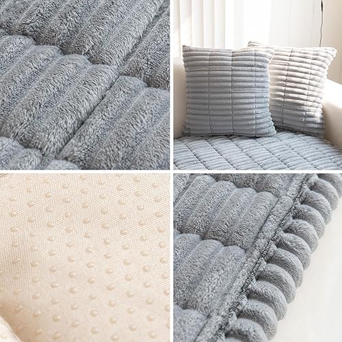 Miniatura 6 de Funda de sofá de felpa lavable, acogedora y suave, funda de sofá de piel sintética, antideslizante, mullida para bebés y mascotas (gris claro28 x 82