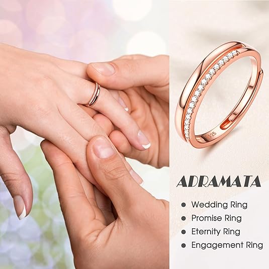ADRAMATA 925 Sterling Zilveren Ring voor Vrouwen Meisjes Verstelbare Duim Ringen Verlovingsringen Belofte Ring Eternity Trouwring Rose Goud Gouden Ringen voor Vrouwen, Womens Jewellery Gifts