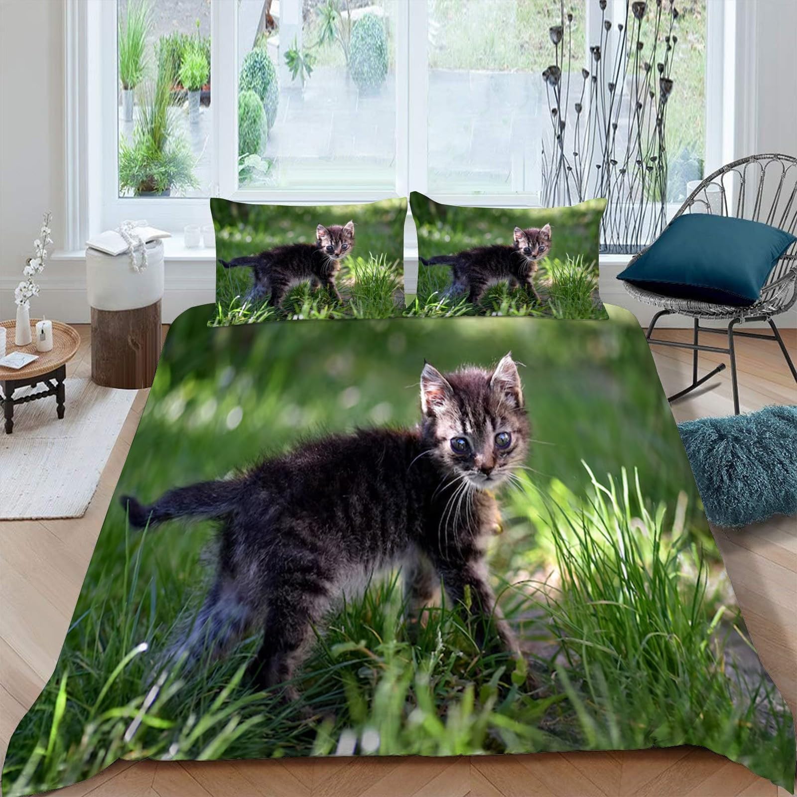 Housse de Couette 200x200 cm Super Doux et Respirant Chat Sauvage