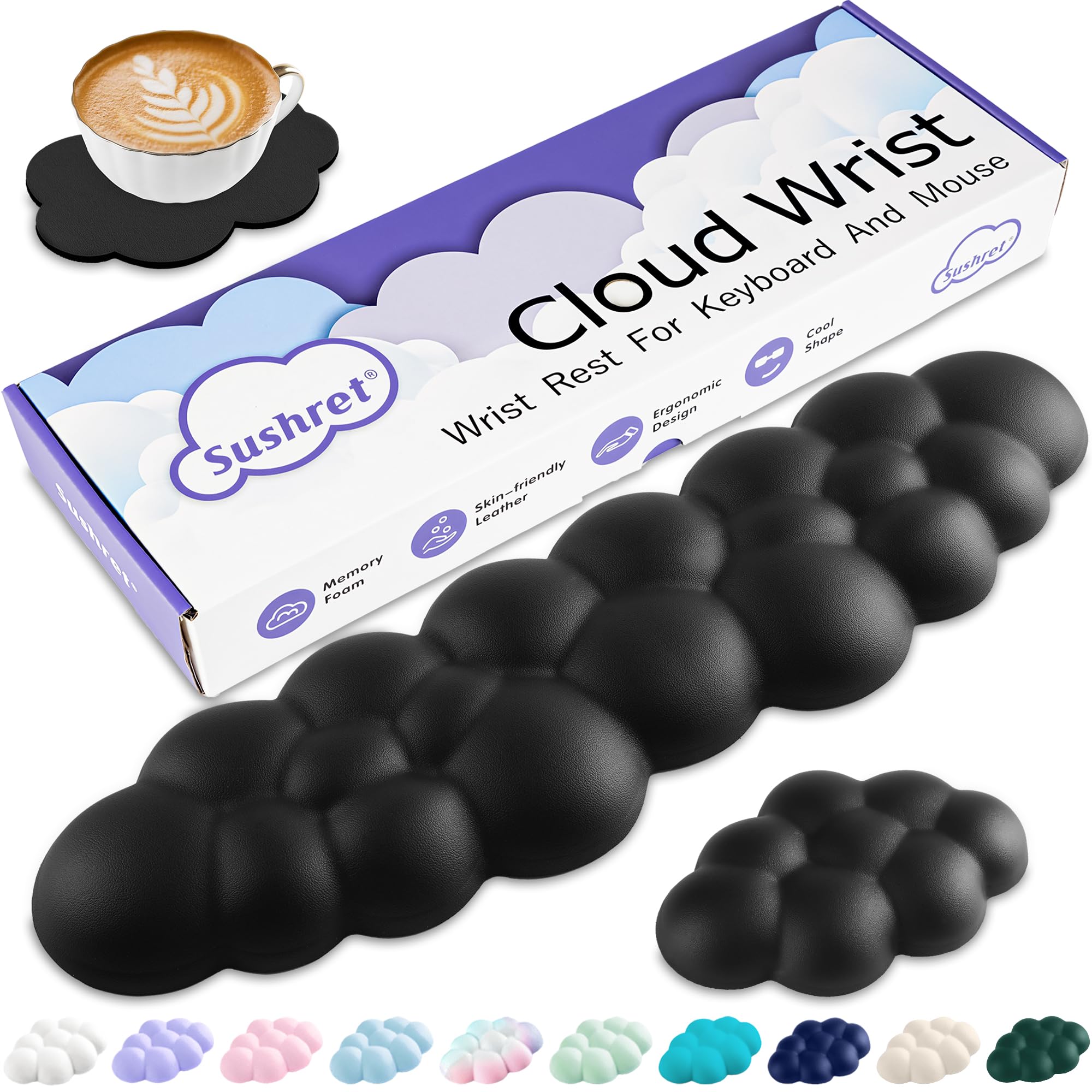 Sushret Cloud Wrist Rest Keyboard, Cloud Keyboard Wrist Pad Set with PU Leather Memory Foam, Cute Arm Rest for Palm Support, PC/Gaming Desk