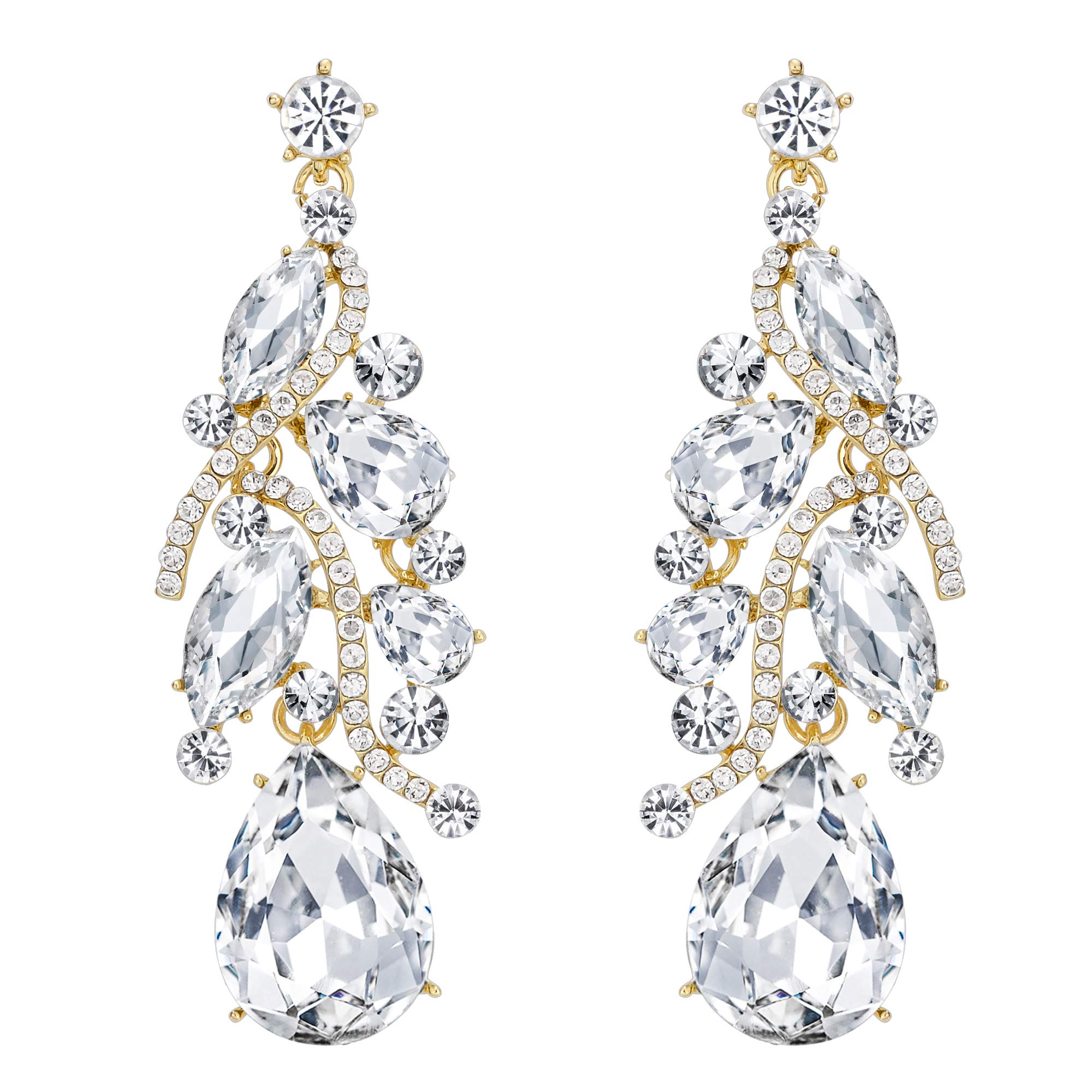 BriLove Women's Bohemian Boho Crystal Multi Teardrop Filigree Cluster Chandelier Dangle Earrings