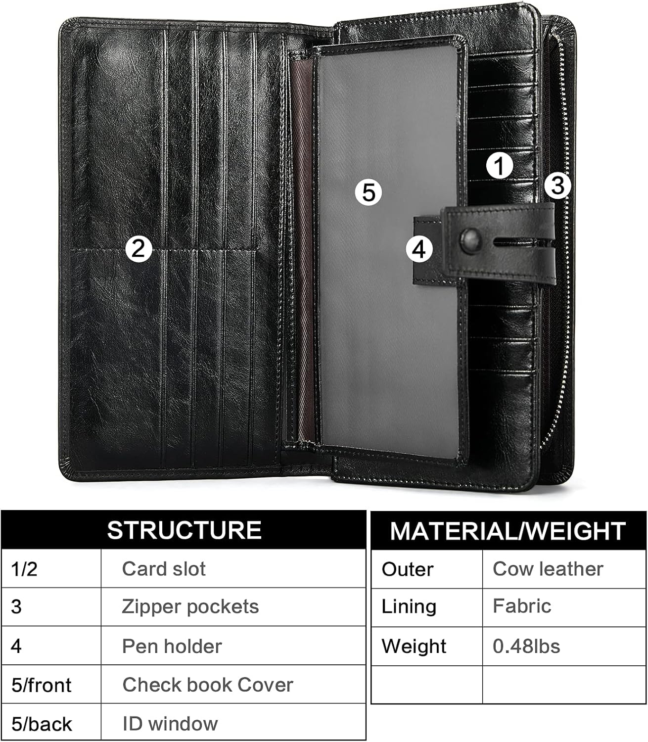 Miniatura 3 de BOSTANTEN Carteras de cuero para mujer con bloqueo RFID de gran capacidad, tarjetero triple para mujer