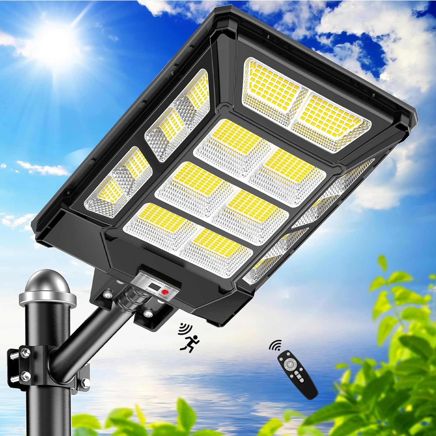 3200W Solar Street Lights Outdoor – 320000LM 6500K 4 Levels Brightness Solar Flood Lights Motion Sensor Dusk to Dawn, IP67 Waterproof Solar Parking Lot Lights for Street,Garden,Yard,Path