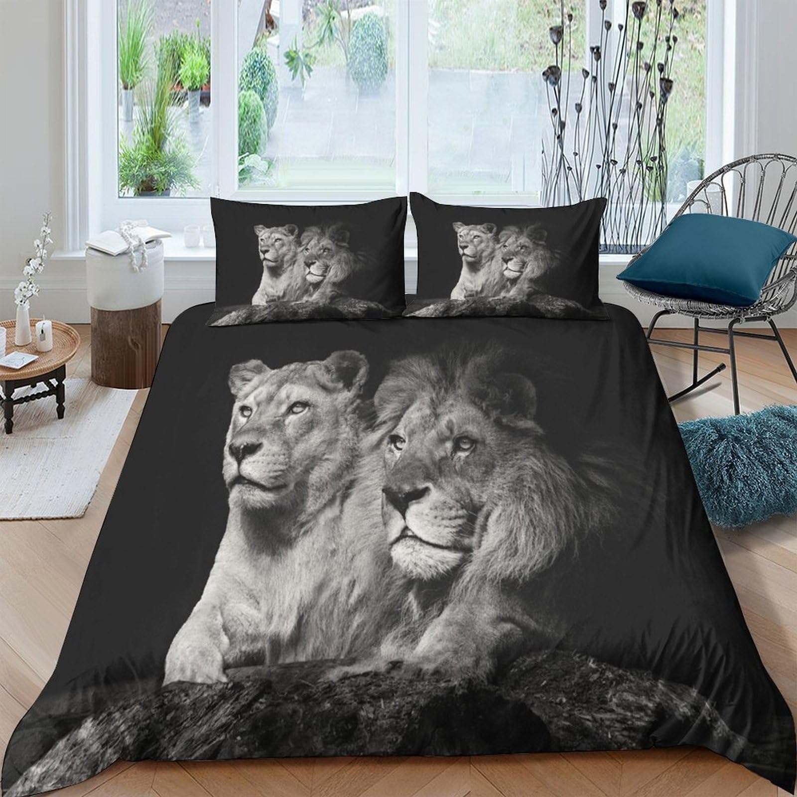 Ctjqhvkz Style-9 3D Printed Black Lion Couple Fitted Sheet Microfiber Soft Bedroom Decor Mattress Cover For Home Dorm Easy Care Single（135X200cm）
