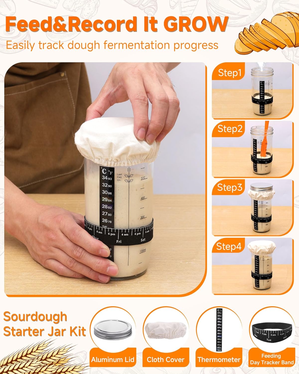 Complete Sourdough Starter Kit With Woven Proofing Basket, Sour dough Starter jar, Sourdough Bread Baking Supplies, Bread Making Kit,Perfect for Beginners & Gift - Image 4
