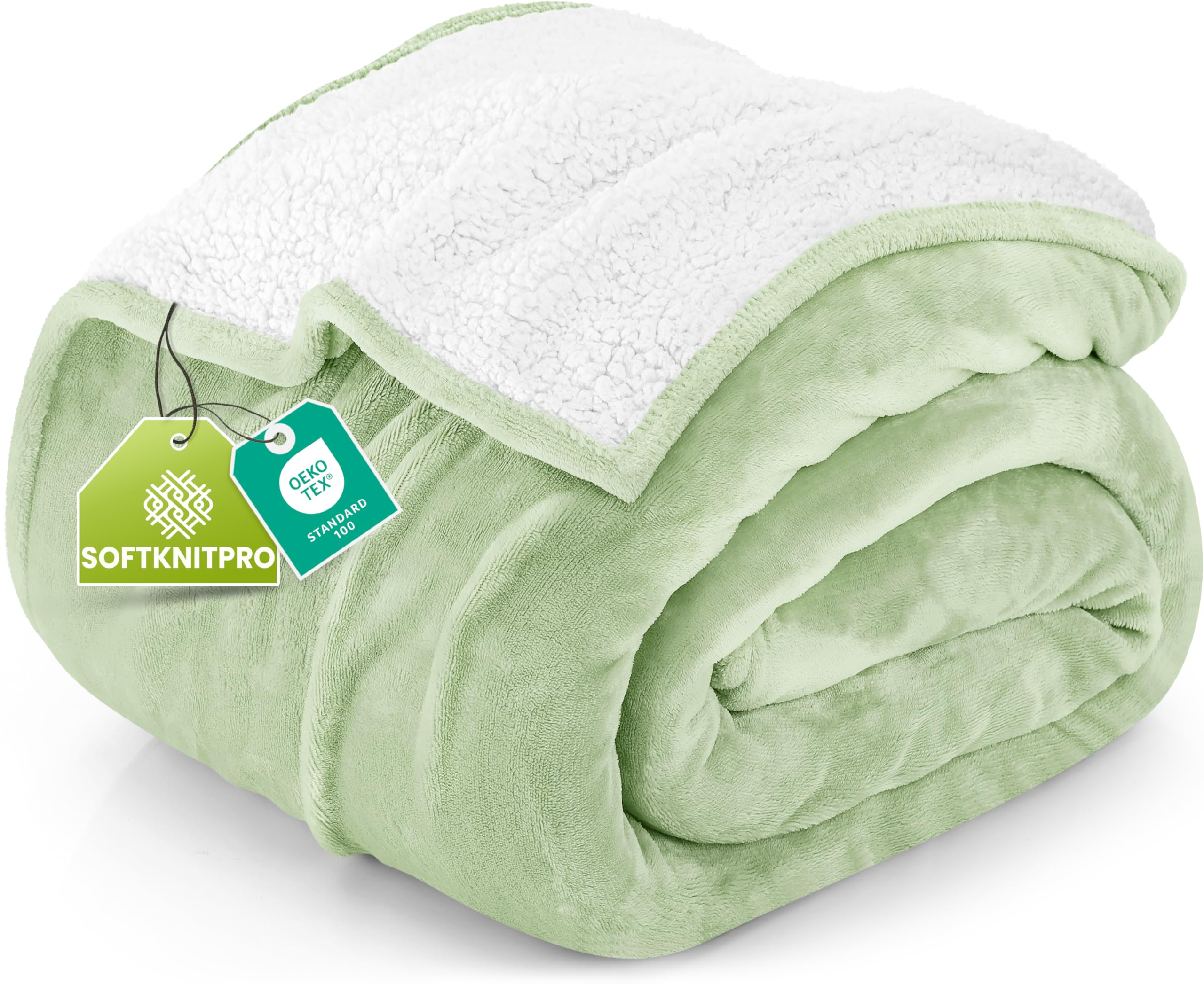 Bedding Sherpa Blanket Queen Size (Sage Green, 90x90 Inches) - Soft Lightweight Plush Fleece Reversible Blanket for Bed, Sofa, Couch, Camping and Travel