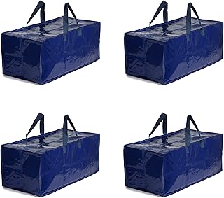 Earthwise Extra Large Heavy Duty Reusable Storage Bags Moving Bag w/Zipper Closure (Set of 4) Extra Backpack Carrying Handles - Compatible with IKEA Frakta Hand Carts Storage Boxes Bins Cubes