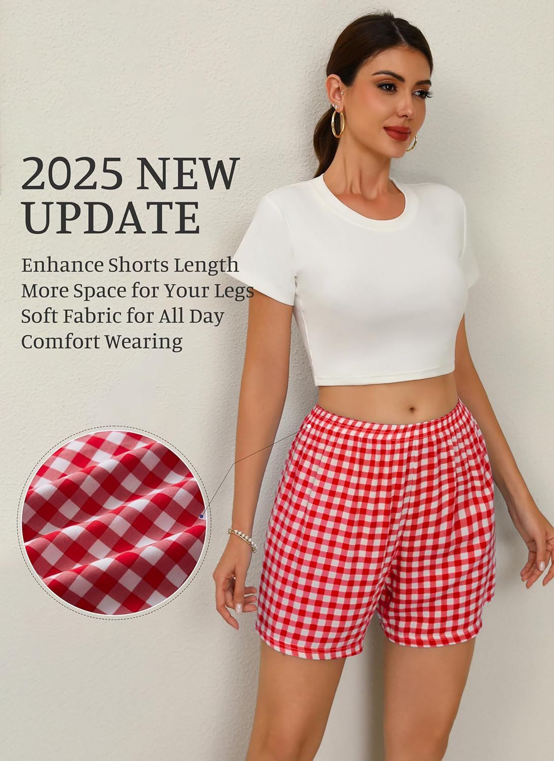 Boxer Shorts for Women Sleep Shorts Women's Pajama Bottoms Gingham Checkered Plaid Striped Printed Pjs 3 Pack - Image 2