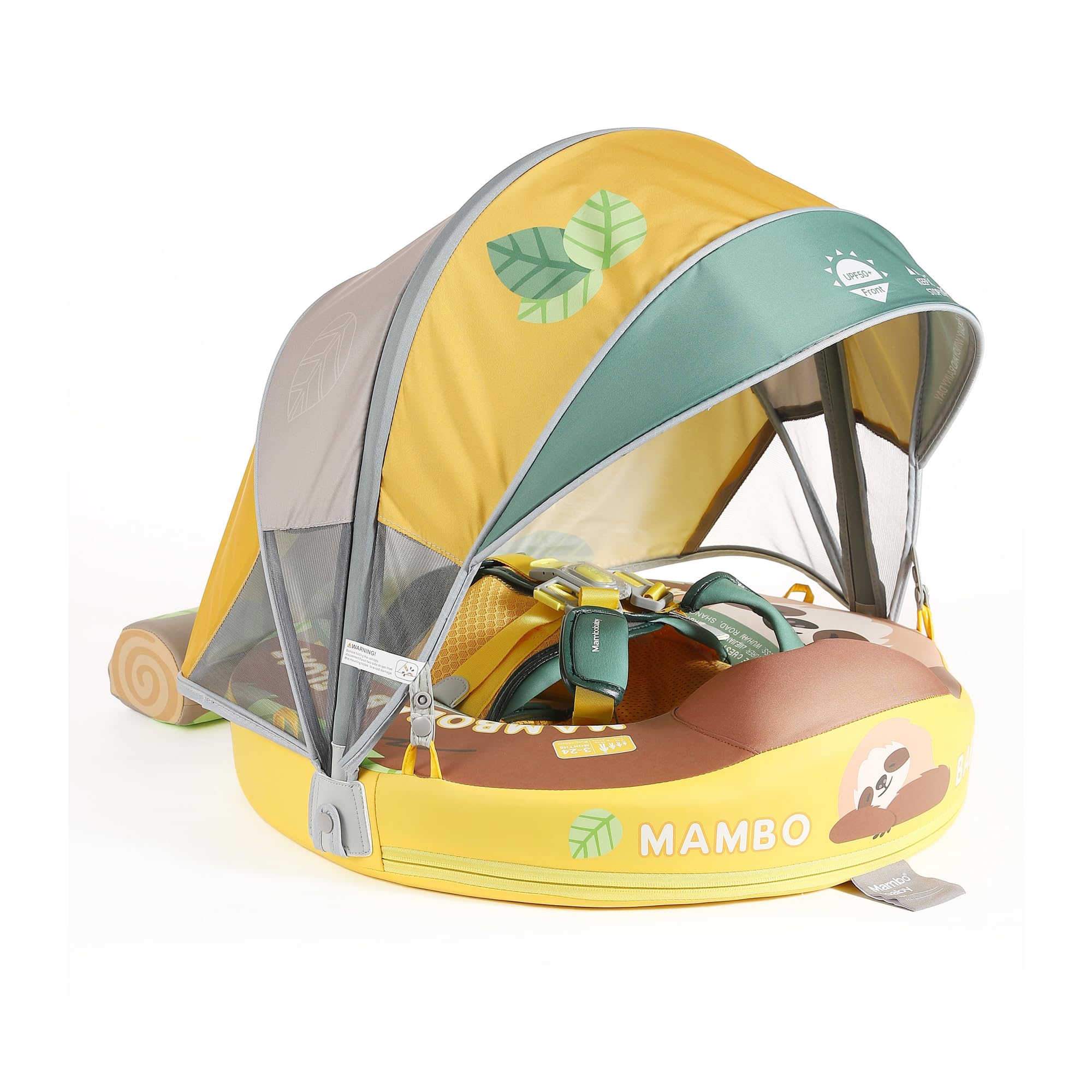 Mambobaby Baby Pool Float with Canopy, Non-Inflatable Infant Floats with Tail Solid Upgrade Soft Waterproof Skin-Friendly Mambo Baby Swimming Float