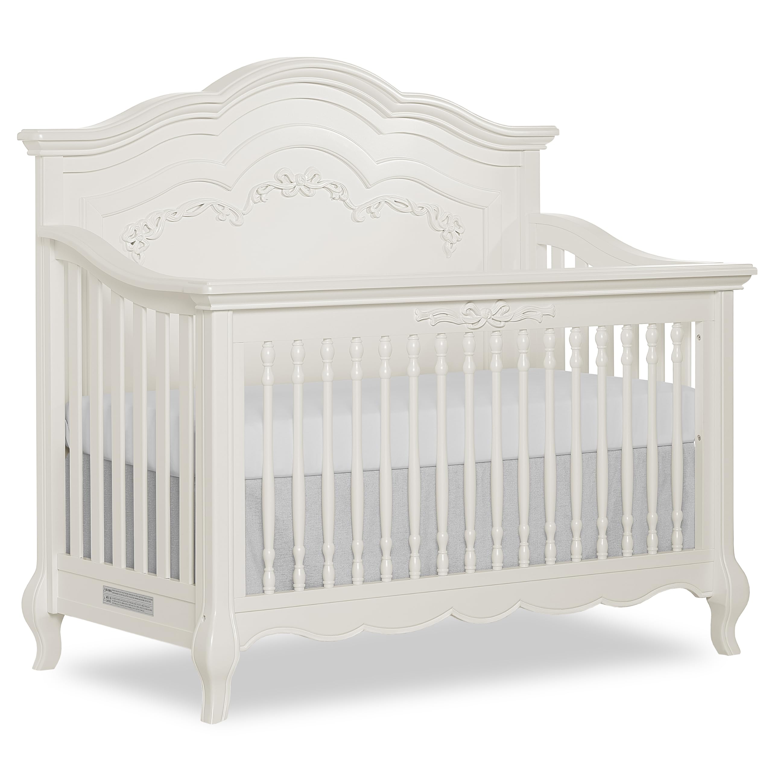 Evolur Aurora 5-in-1 Convertible Full-Size Baby Crib in Ivory Lace, 3 Mattress HeightsRibbon Bow Scrollwork & Queen Anne Feet, Converts to Toddler, Day & Full-Size Bed Product Image 1