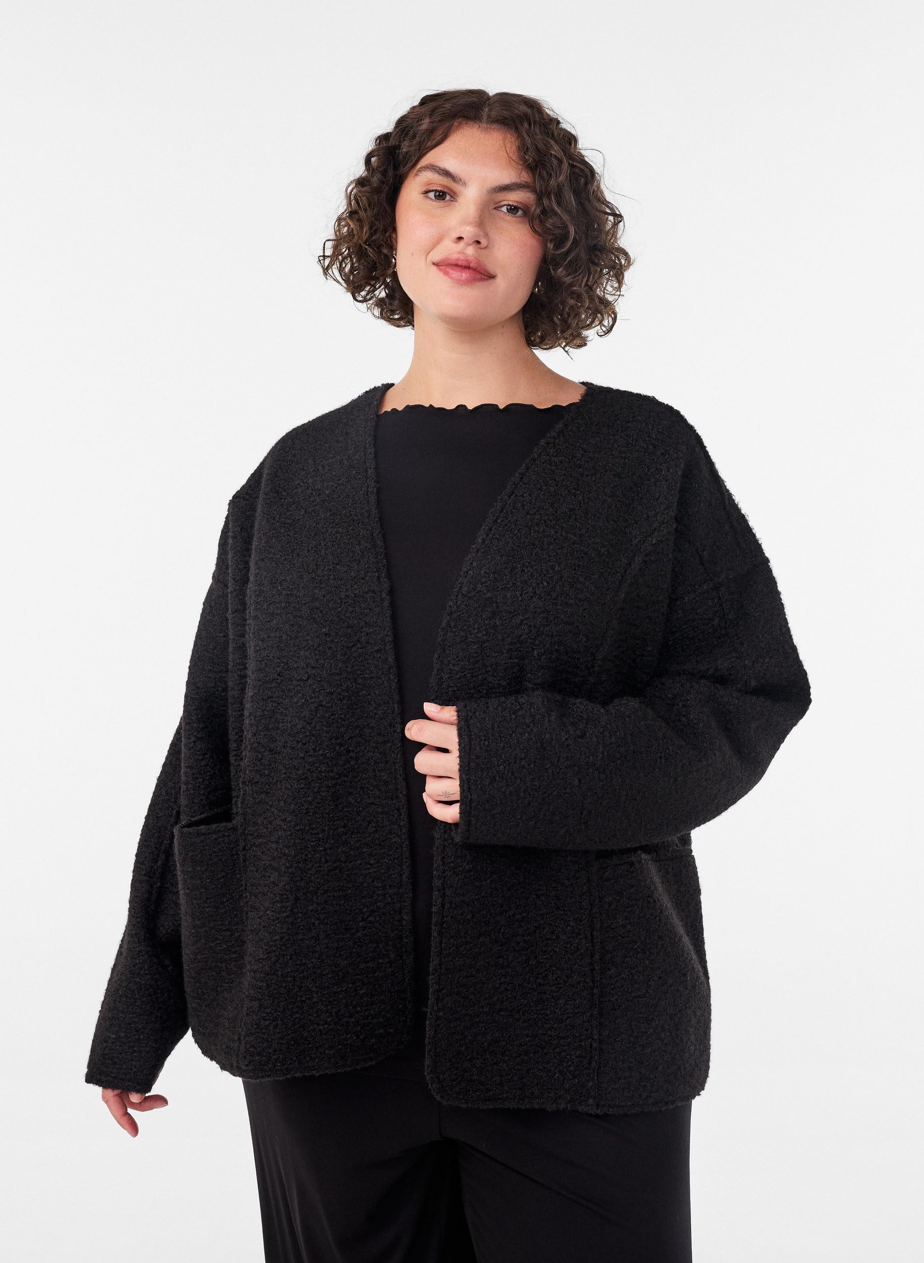Zizzi Damen Große Größen Strickjacke Fleece Taschen Locker Größe 42-60