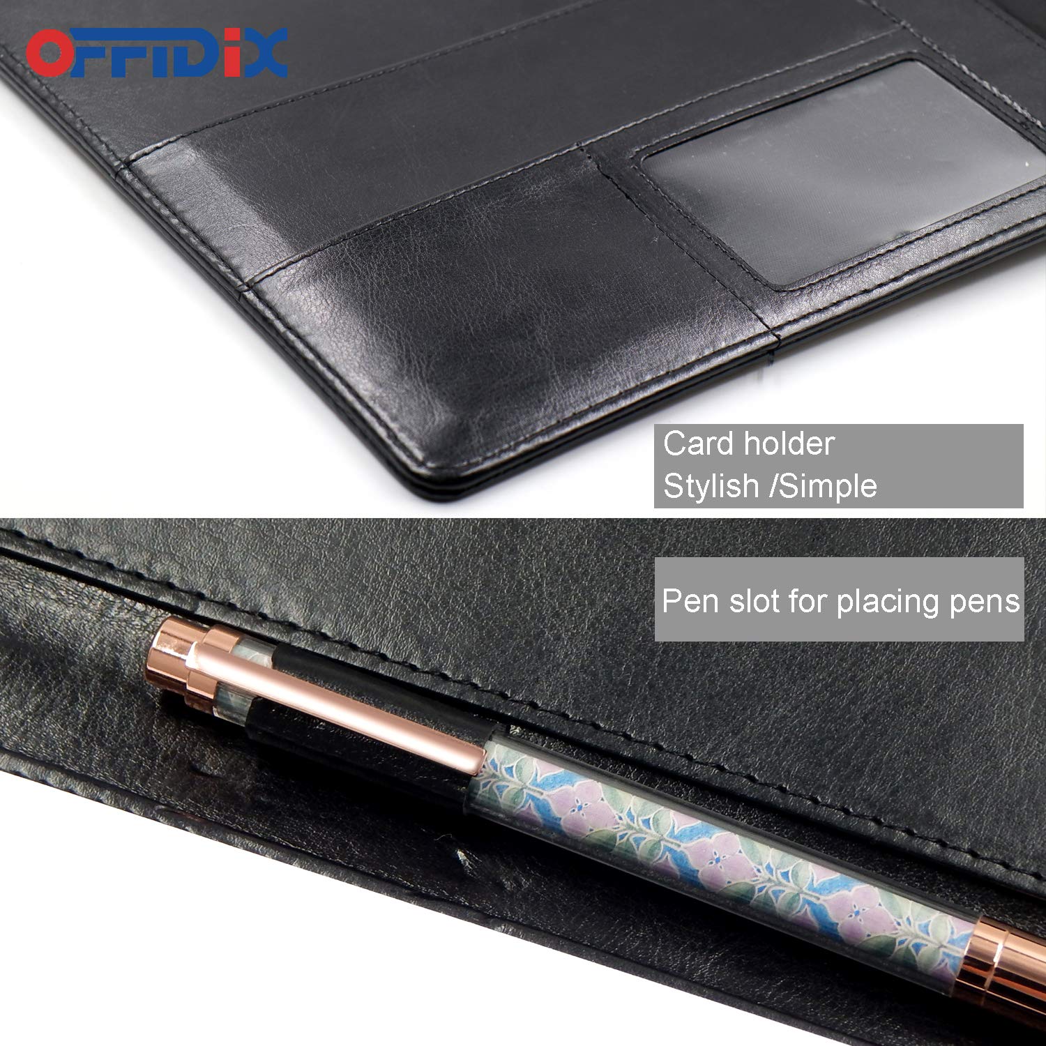 OFFIDIX Cuir PU Dossier Portfolio Presse-papiers A4 Dossier Portfolio Travail Rédaction Repli Presse-papiers Pliable (Noir)