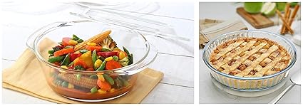 Borosil Fluted Dish, 1.5 litres, Transparent, Standard, Set of 1 & Borosil Glass Casserole Oven And Microwave Safe Serving Bowl with Glass Lid (Transparent, 1L)