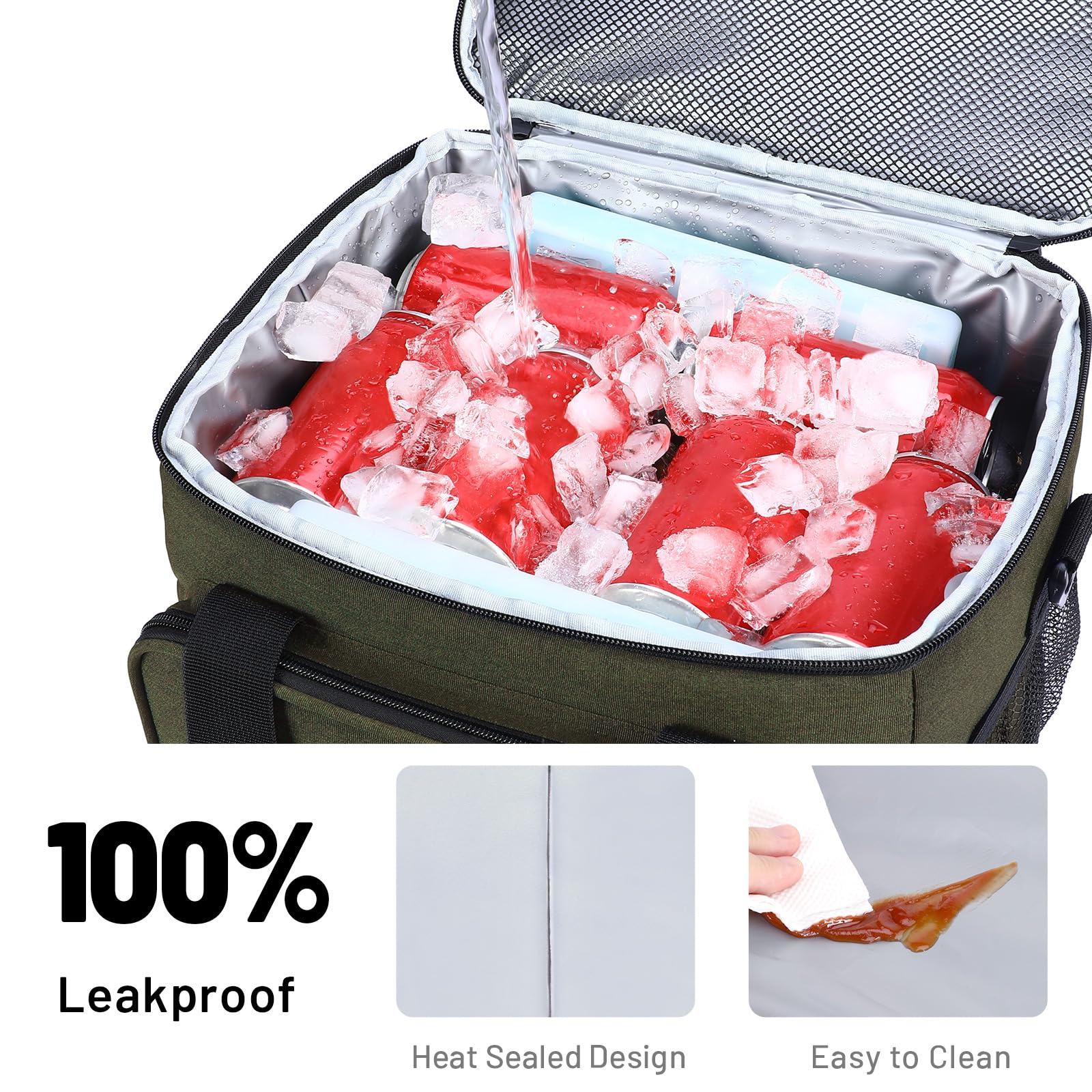 MIER Grand sac à déjeuner isotherme pour homme et femme, 24 canettes, étanche, pour le travail, les voyages, les pique-niques, vert foncé