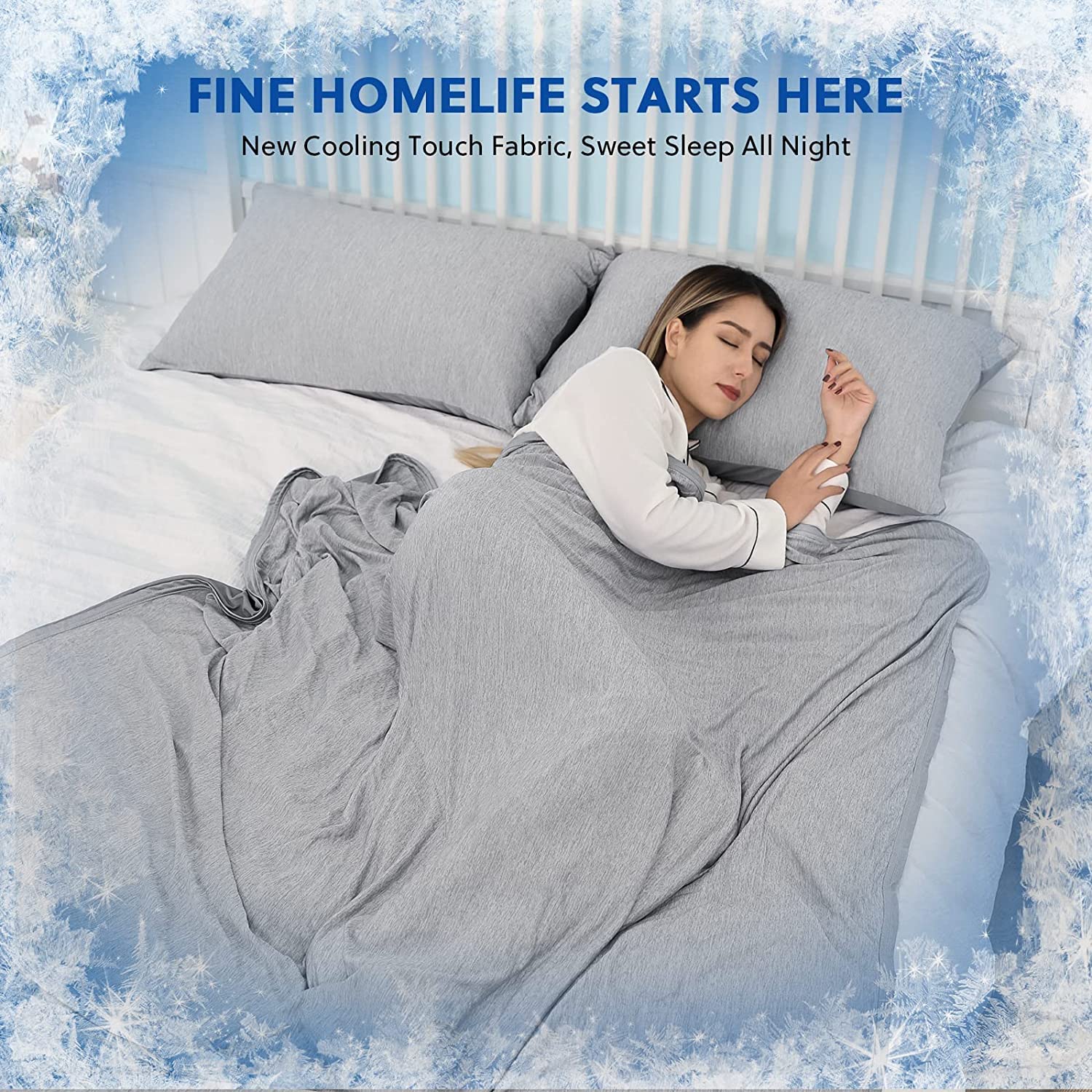 HOMFINE Kühldecke Decke für Heiße Schläfer - Leichte Sommerdecke mit Japanische Q-Max>0.45 Kühlfasern, 2 in 1 Doppelseitig Wohndecke Sofadecke Reisedecke, Grau 200 X 220 cm