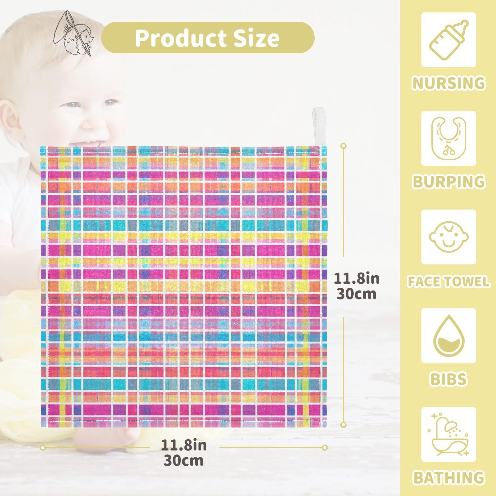 Kigai Colorful Stripes Baby Washcloths,3pcs Ultra Soft Absorbent Towel,Newborn Bath Face Towel, Natural Reusable Baby Wipes for Sensitive Skin, Baby Registry as Shower