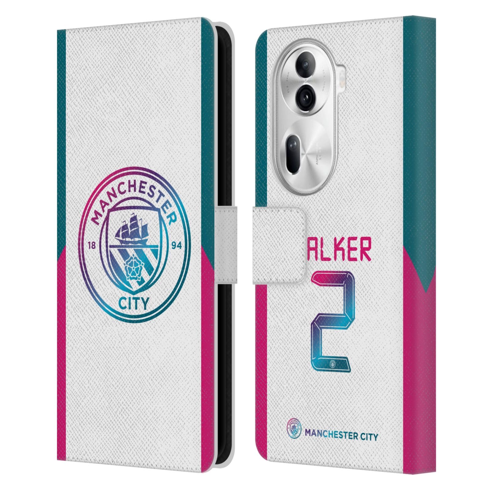 Head Case Designs Officially Licensed Manchester City Man City FC Kyle Walker 2021/22 Players Away Kit Group 2 Leather Wallet Case Compatible with Oppo Reno11