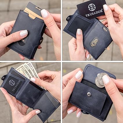 TRUSADOR Venedik Erkek ve Kadın Deri Üç Katlı Cüzdan RFID Engelleme Ön Cep Cüzda