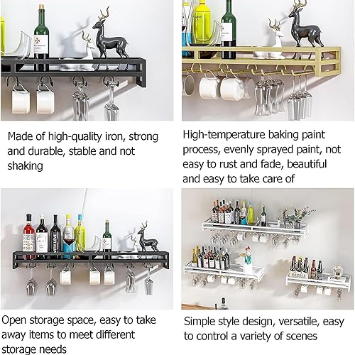 Miniatura 4 de Estante de vino montado en la pared, moderno estante colgante de metal para botellas de vino, estante para copas de vino, estante de exhibición con