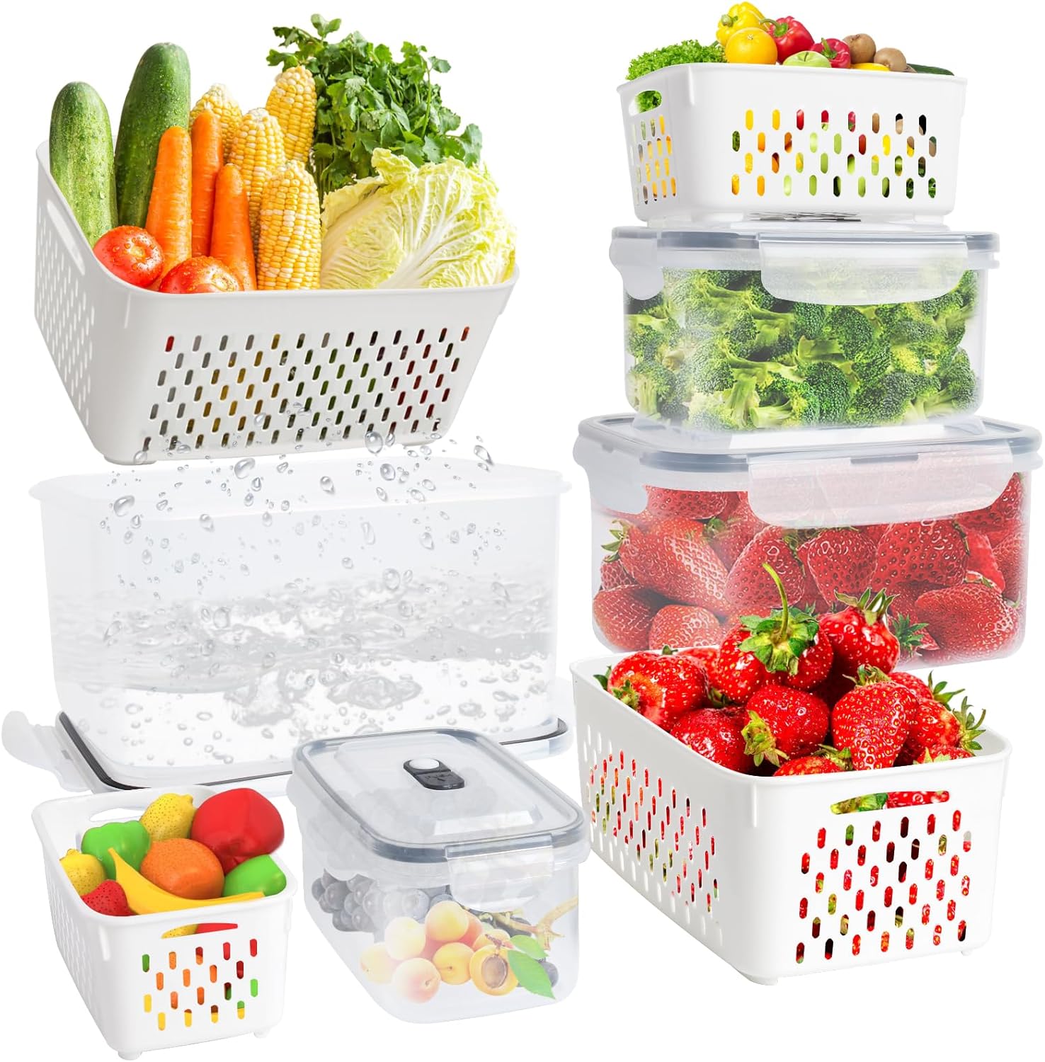 Airtight 4-Pack Fruit Storage Containers with Colanders & Handles