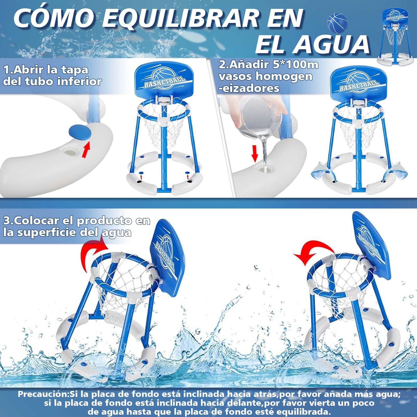 Charmofun Canasta de Baloncesto Piscina, Flotante Canasta Juguetes Piscina Juegos, Aro de Baloncesto Juegos de Agua con 2 Pelotas y Bomba para Niños y Adultos, Interior y Exterior