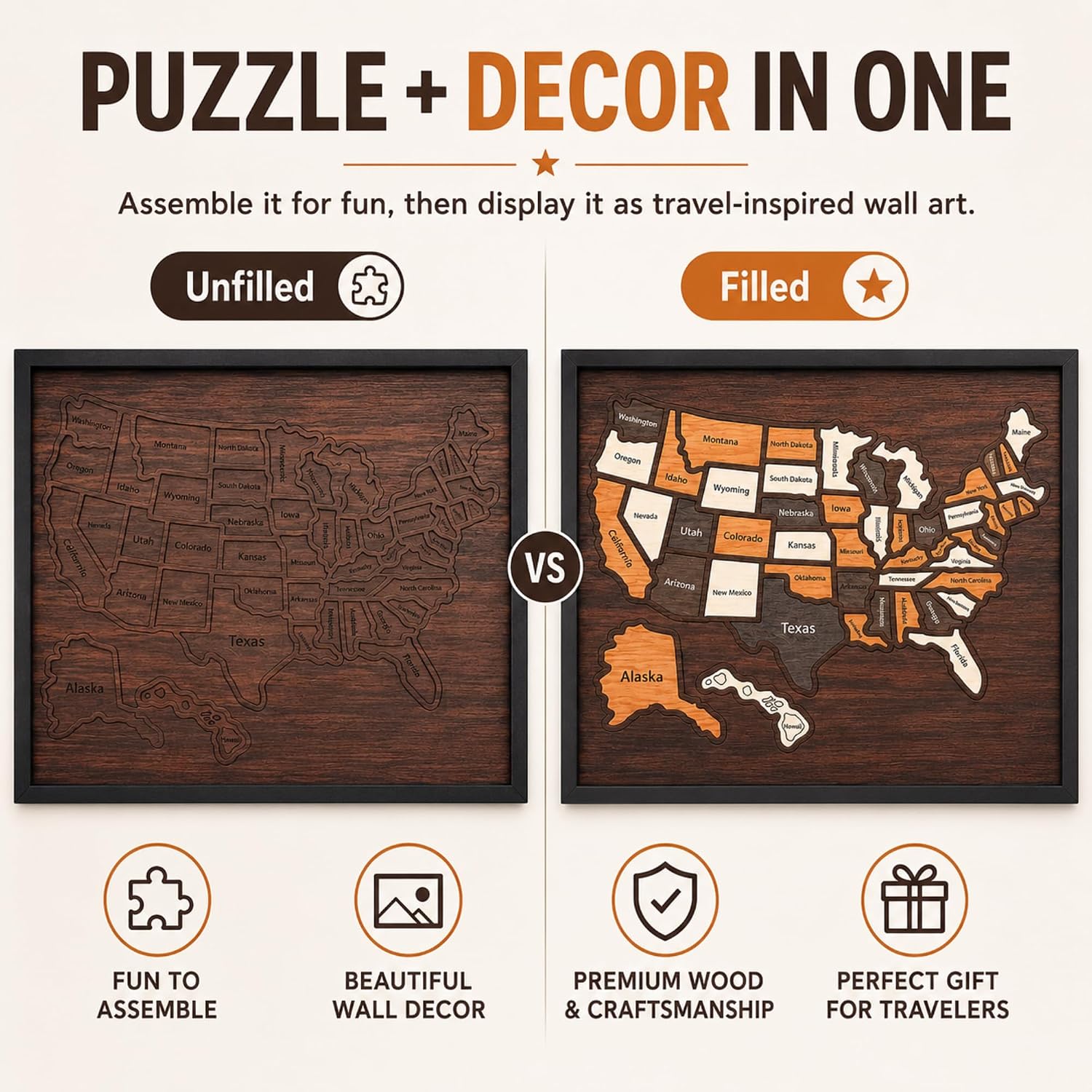 Wooden USA Travel Map Jigsaw Puzzle image 3