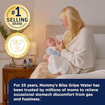 Mommy's Bliss Gripe Water Night Time, Relieves Stomach Discomfort From Gas, Colic, Fussiness, Hiccups, Gentle & Safe, For Infants Age 1 Month+, 4 Fl Oz (Pack of 2)
