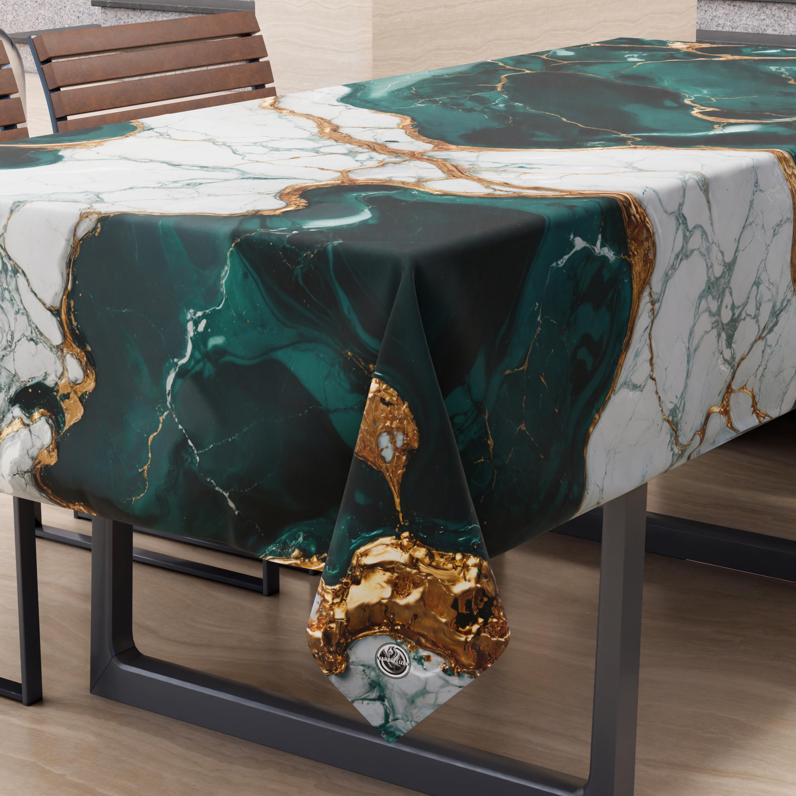 PETTI Artigiani Italiani - Rectangular Anti-Stain Tablecloth for Kitchen Elegant Marble Effect Teal X12 Seater (140 x 240 cm) 100% Made in Italy