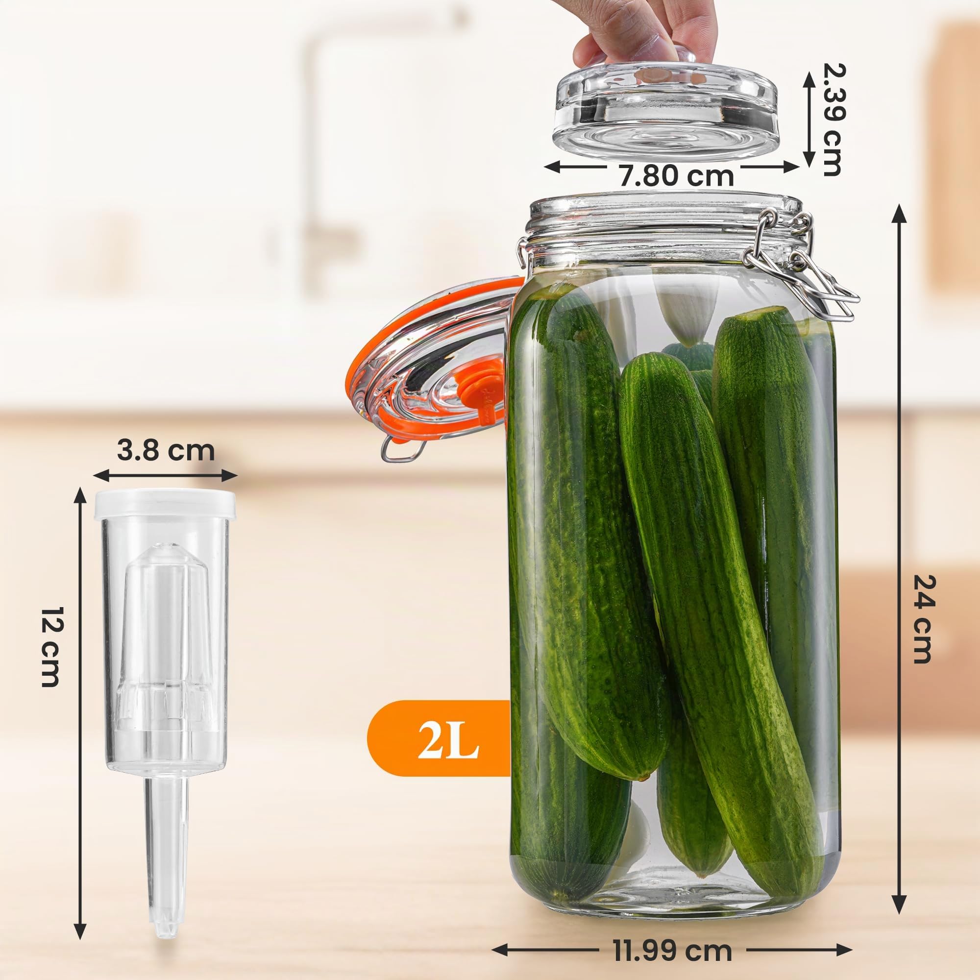 Lot de 2 bocaux de fermentation de 2 L avec poids et verrou d'air, kit de fermentation pour choucroute, kimchi, kombucha et cornichons
