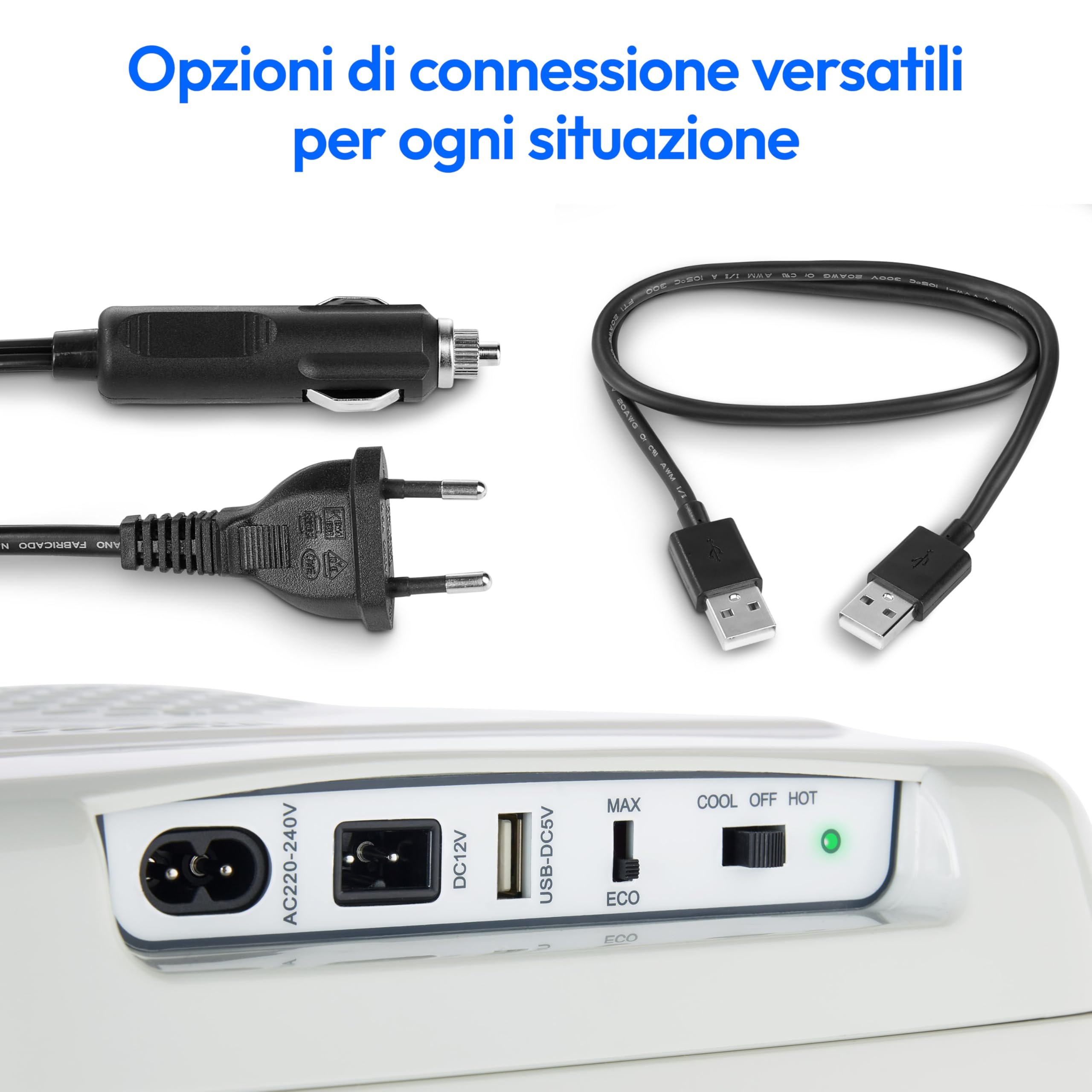 MEDION Frigo elettrico mobile 2 in 1, raffreddamento e riscaldamento (16, 24, 40 litri, termoelettrico, mini frigorifero, connettore 3 in 1, 5 V USB, 12 V e 230 V, per auto, barca, camper, campeggio