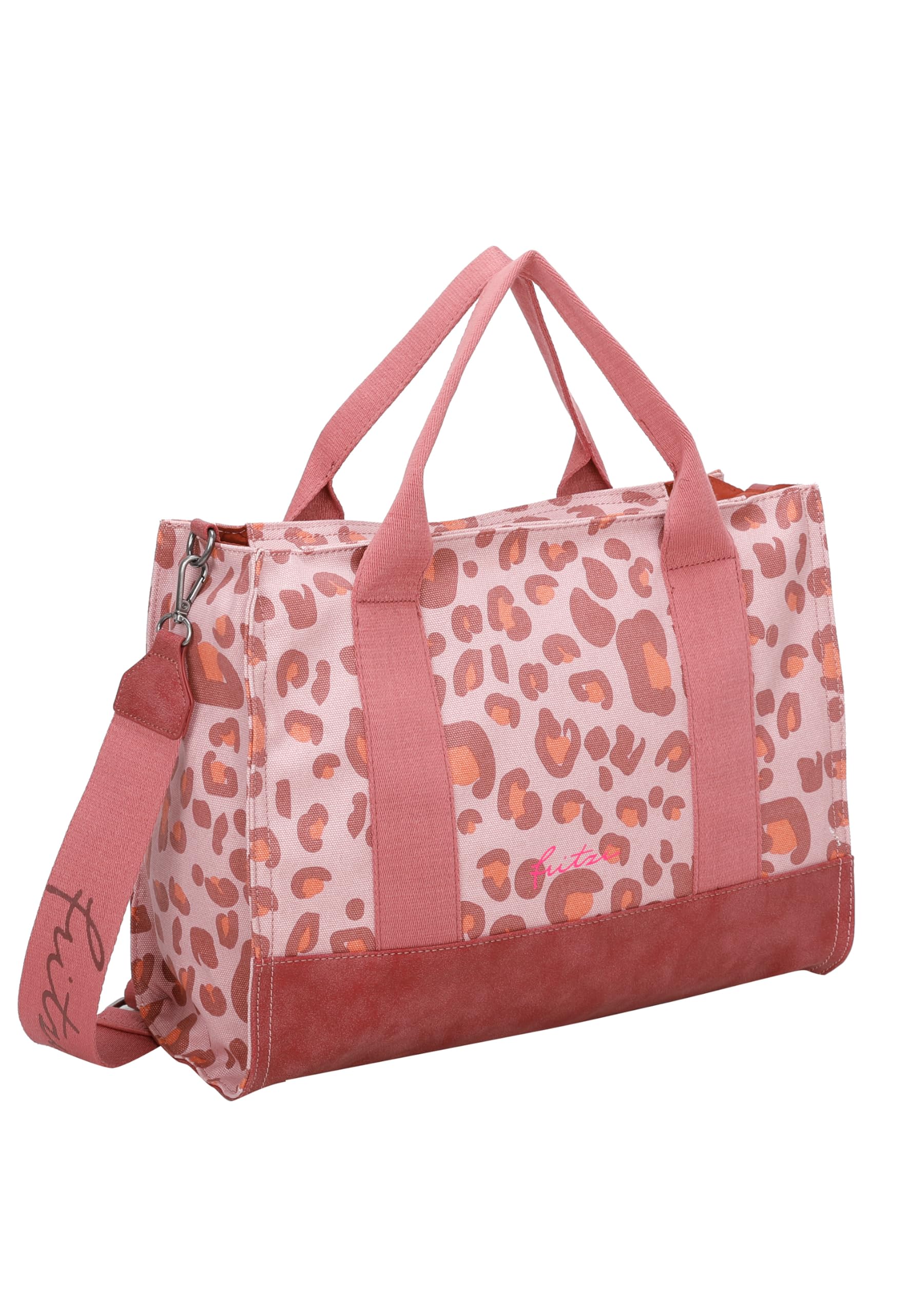Fritzi Canvas Tote Bag Leo Shopper Baumwollmix Damen Handtasche Umhängetasche Festival City Beach vegan Leoprint 29,5 x 40 x 14 cm – Rosa, Gruen