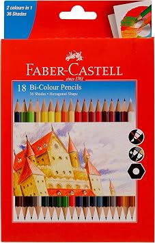 Faber Castell Faber Castell Bi Color Pencils, 36 Shades Pack Of 18