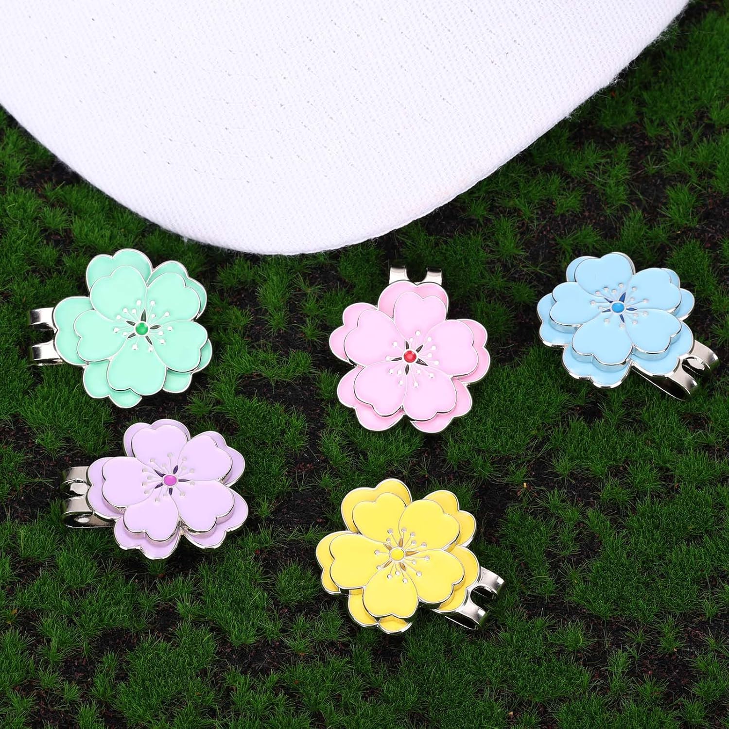 5pcs Magnetic Golf Ball Marker Hat Clip, Flower Shape Strong Magnet Ball Marker Clips Golf Decoration Accessories for Women Men Golfers Gloves Bag Cap (5 Colors) - Image 7