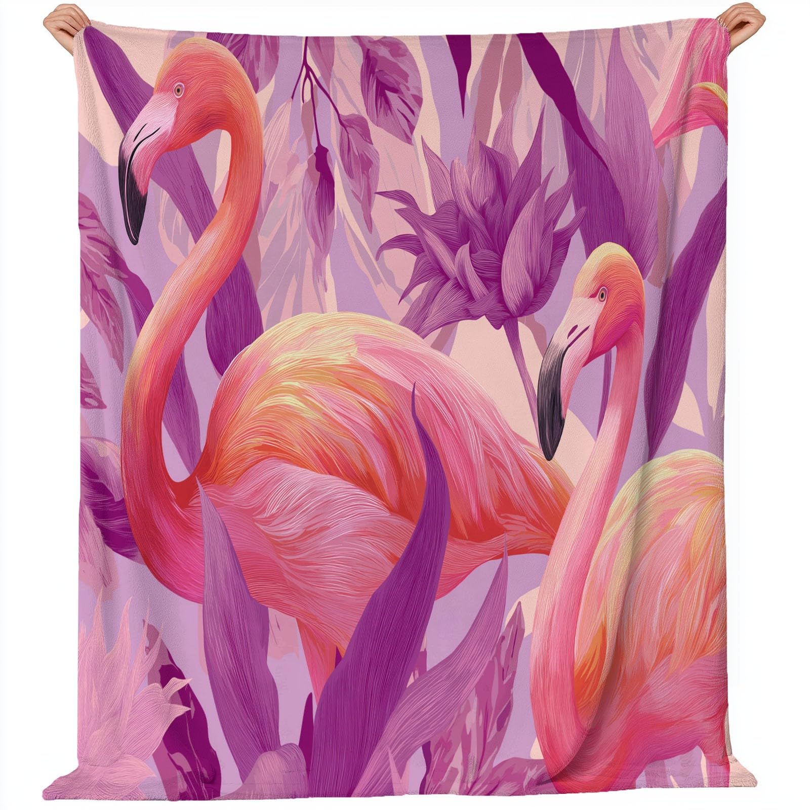 Decke Flanell 150 x 200 cm Geschenke für Frauen und Männer - Fantasie Tiere Flamingo Witzige Geschenke für Freunde zu Weihnachten und Geburtstag, Lila