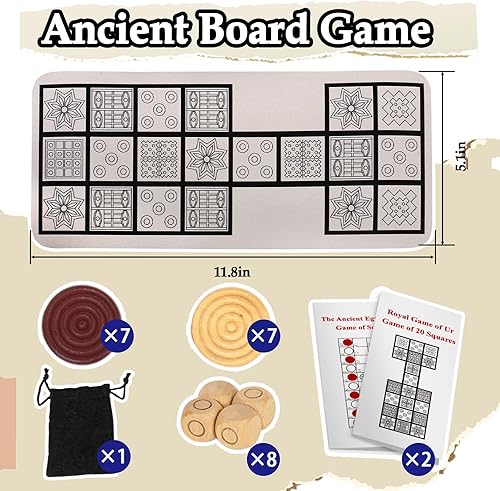 Miniatura 3 de Ancient Board Game of UR & Senet - 1 tablero + 8 dados de madera + 14 piezas de madera + 2 instrucciones de juego (idioma español no garantizado)