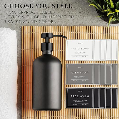 Miniatura 5 de Dispensador de jabón de loción, manos y platos para fregadero de cocina, dispensador de jabón de baño, juego de 2 botellas de vidrio de 16.8 onzas