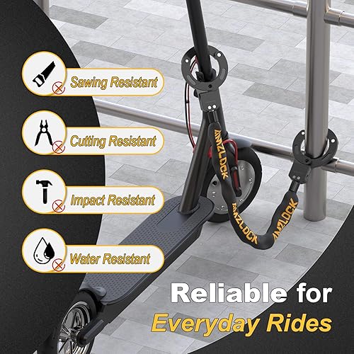 Miniatura 5 de Cerradura para scooter, 35.4 in, Scooter E con bolsa colgante impermeable, cerraduras de alta seguridad, bloqueo de bicicleta con un botón,