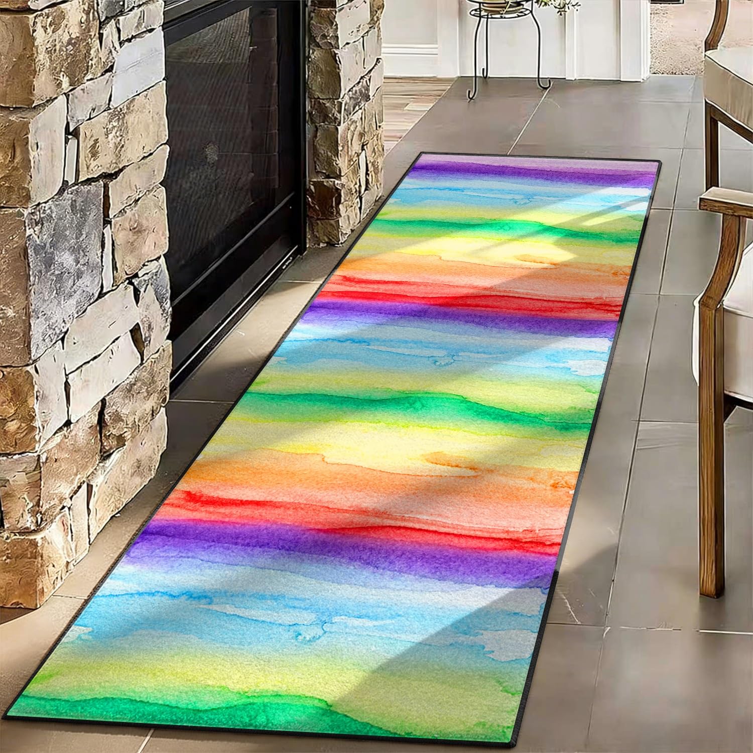 RICAUOU Washable Colorful Runner Rug, 60x180cm Contemporary Gradient Rainbow Design Kitchen Carpet Non-Slip, Easy-to-Clean and Pet-Friendly for Living Rooms Bedrooms, Non-Shedding