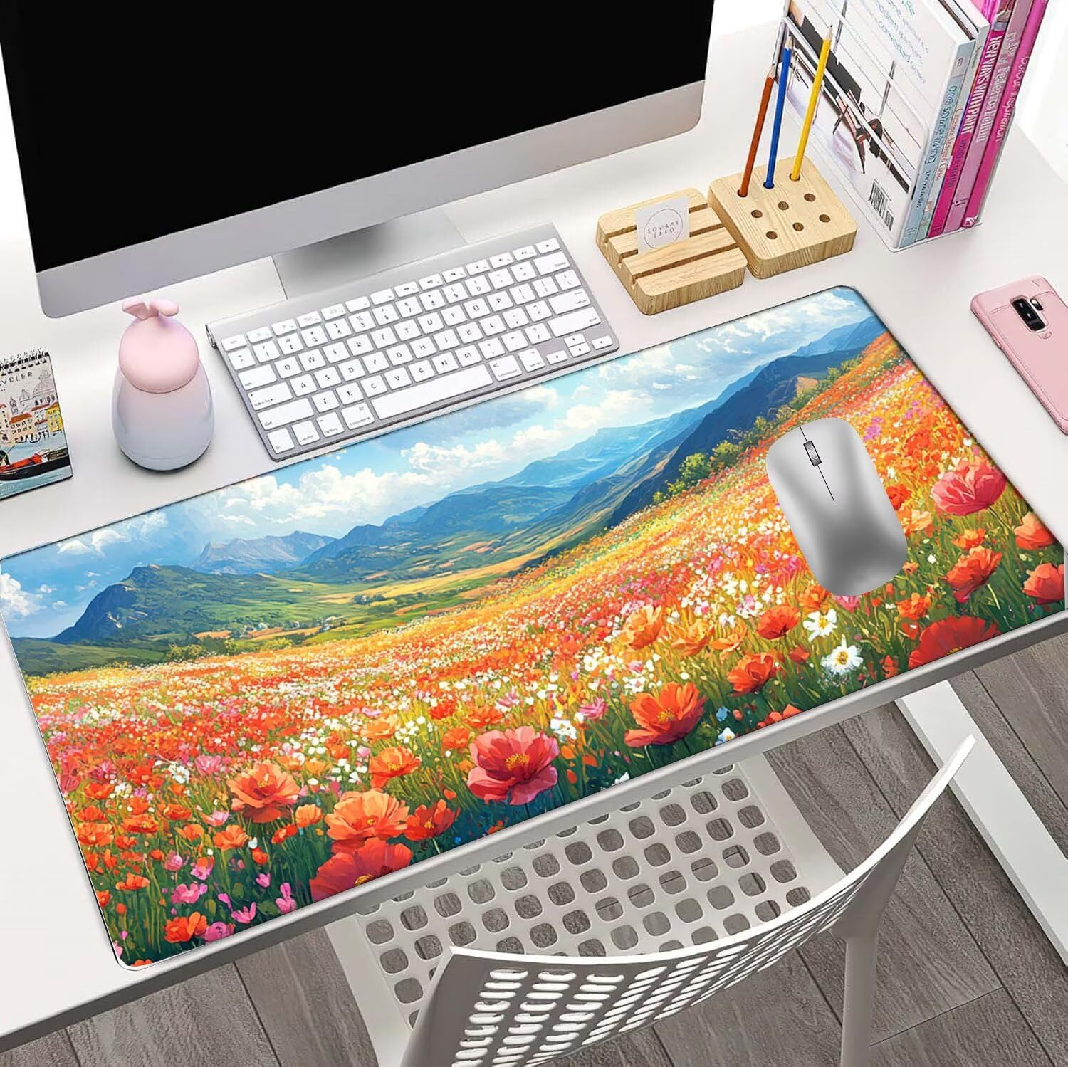 Podkładka pod mysz 1500 x 800 x 3 mm czerwona podkładka pod mysz do biura kwiat wodoodporna antypoślizgowa, zmywalna gumowa podstawa, ulepszona szybkość i precyzja, podkładka pod mysz do ochrony biura