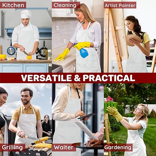 Miniatura 7 de 2 delantales de chef de talla grande, delantal profesional unisex con 2 bolsillos para cocinar, trabajar, hornear (tamaño más grande)