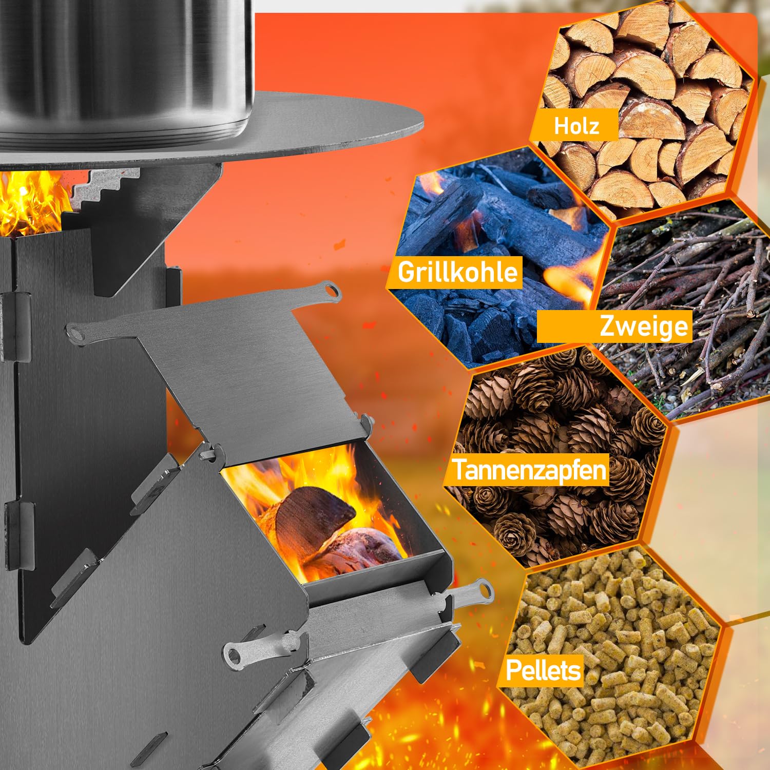 Rocket Stove Sistema Incastro Gancio Fuoco Fornello A Razzo Con