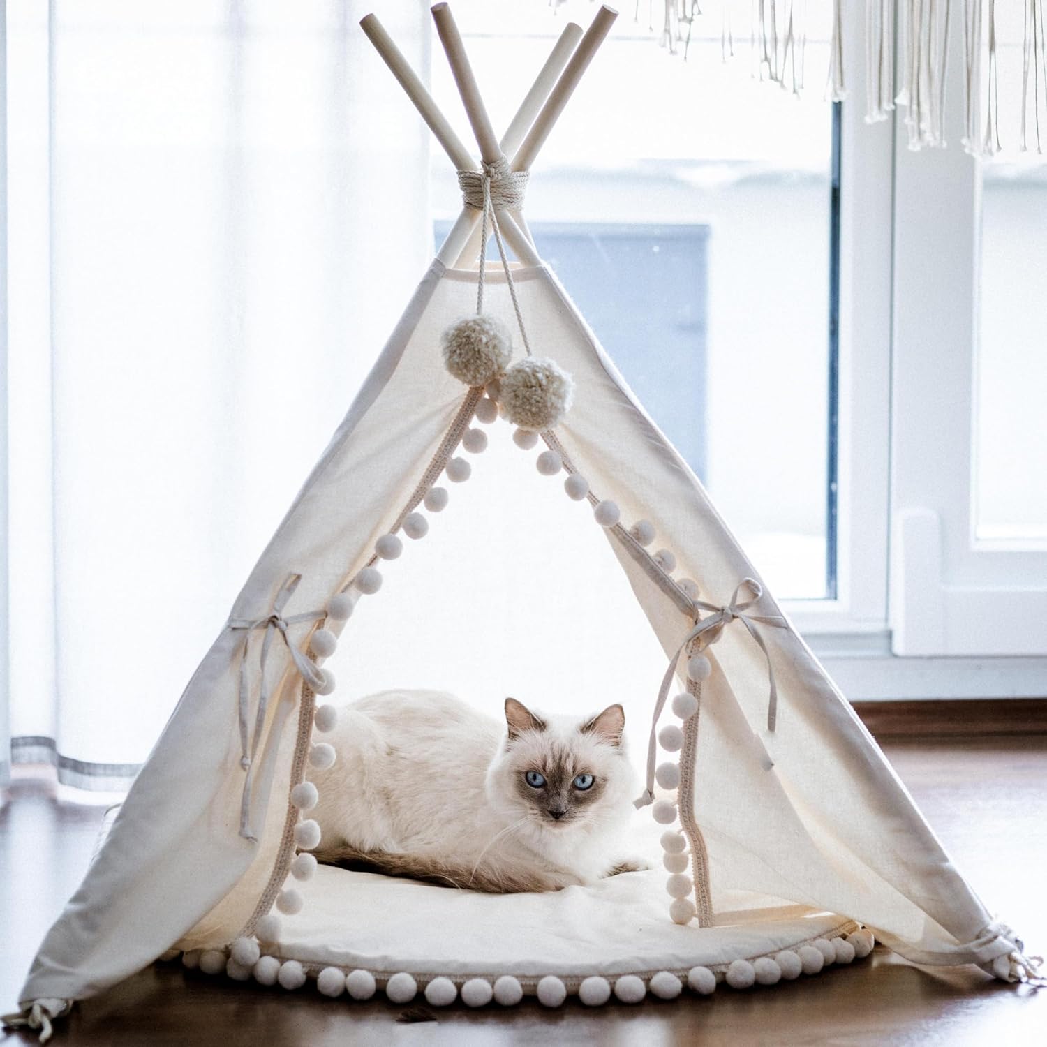 MINICAMP Pet Teepee Bed for Dogs and Cats – Cozy Indoor Dog Tent with Natural Cotton– Luxury Pet House & Hideaway Bed for Small to Medium Dogs, Cats and Other Animals - Made in EU (Medium)