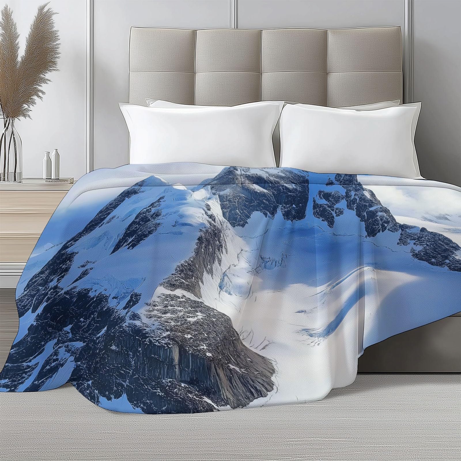 Couverture Polaire Flanelle Nature Antarctique Montagnes Enneigées Polaire Plaid, Jeté de Canapé Douillette Confortable Couverture de Lit 2 Personnes Plaid d'hiver, 220 x 240 cm Bleu