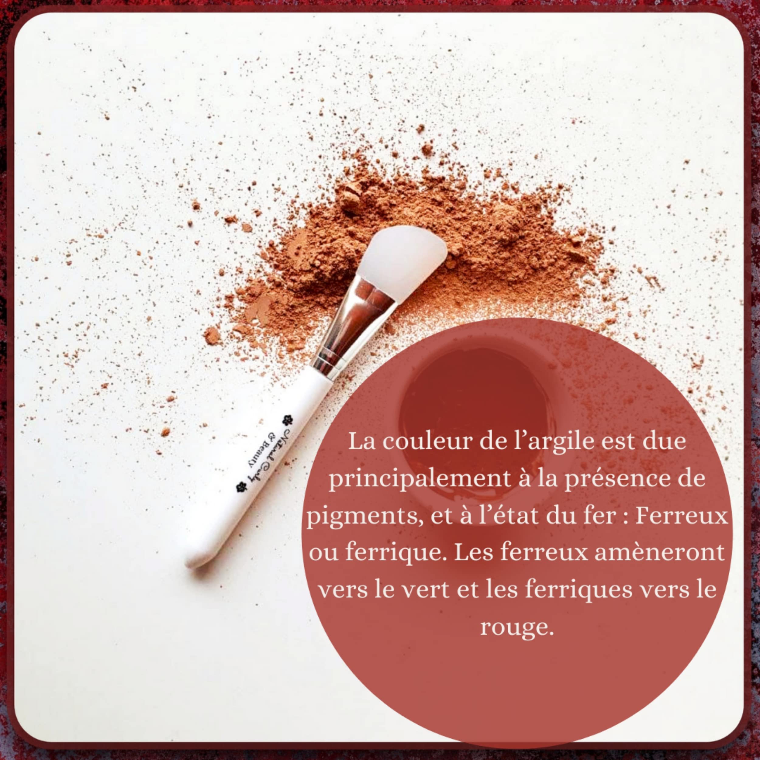 Argile rouge montmorillonite ECO-CERT avec pinceau en silicone - Nettoie les pores en profondeur, hydrate et adoucie la peau -Détoxifie et redonne de la fraîcheur à toutes les chevelures